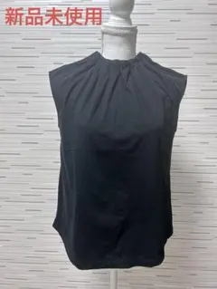 黒 ノースリーブ トップス ギャザー入り