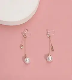 パールとクリスタルのノンホールピアスイヤリング