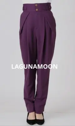 LAGUNAMOON ハイウエスト サイドベルト テーパードパンツ パープル Sのサムネイル