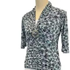 良品　JONES WEAR 5分袖カットソー　総柄　バックル　春夏　ストレッチ