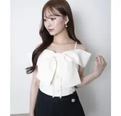 LIPSERVICE ツイードリボンオフショルトップス ホワイト