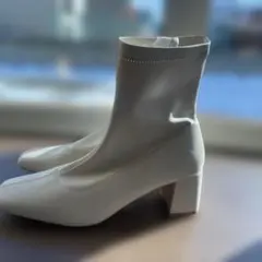 ホワイト ジッパー付きブーツ 中ヒールXLサイズ