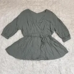 GLOBAL WORK 七分袖チュニック M 麻 リネン トップス Aライン