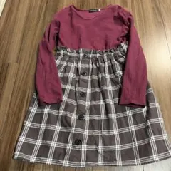 BeBe ワインレッド 七分袖 チェック ワンピース