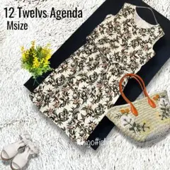 ◆12Twelve Agenda◆麻混 花柄 ノースリーブワンピース 膝丈 Mのサムネイル