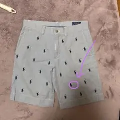 ラルフローレン ライトグレー ストライプ刺繍メンズショートパンツ紺白