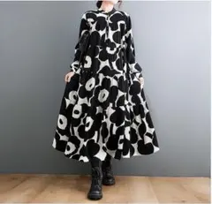 大きいサイズ レディース ロング　ワンピース　ティアード　春 秋冬 新品 長袖✹