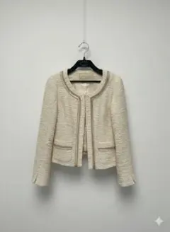 ツイード ノーカラージャケット ベージュ 入学式・卒業式・セレモニー