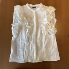 ZARA フリルノースリーブシャツ M ホワイト