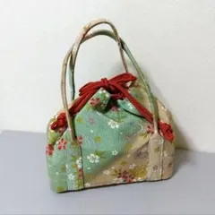 緑和柄巾着バッグ　手提げ　バッグ　巾着　緑色　未使用　初詣　茶会　花見
