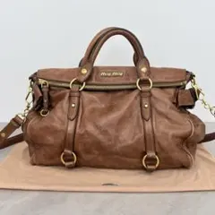 miumiu トートバッグ レザー リボン 大容量 キャメル - メルカリ