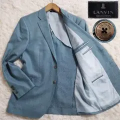 麻混　シルク混　ランバン　テーラードジャケット　背抜き　ロゴボタン　M相当