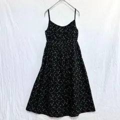 イマージュ♦︎キャミワンピース【M】花柄 ブラック 刺繍 フレア 美シルエットのサムネイル