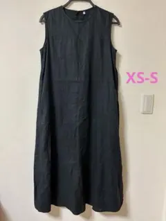 美品　無印良品 フレンチリネン 洗いざらし ノースリーブワンピース 黒　XS-S