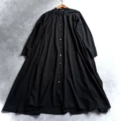 美品 ミズイロインド シャツワンピース ロングワンピース ブラック 黒 Aライン
