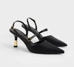 CHARLES & KEITH ダブルストラップスリングバックパンプス ブラック
