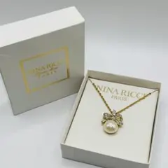 【美品・箱付】ニナリッチ ネックレス リボン 大粒パール ラインストーン NR