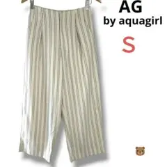 AG by aquagirl春夏ストライプタックワイドパンツオフホワイト白S美品