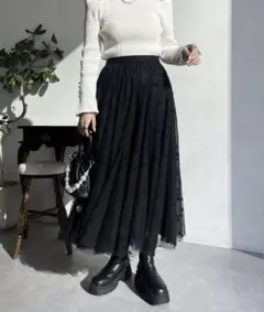 ドットチュールスカート　ブラック