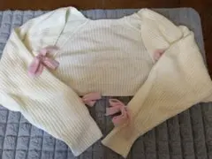 長袖 カーディガン ホワイト ピンク リボン　ボレロのサムネイル