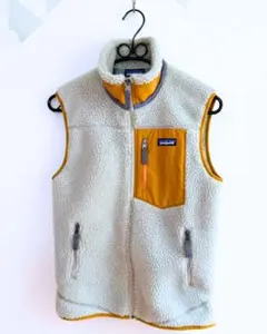 patagonia フリースベスト XS アイボリー/オレンジ