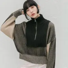 KBF レイヤードハーフジップニット ブラック