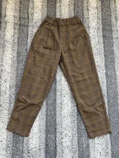 ブラウン チェック柄 ロングパンツ