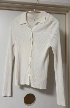 UNIQLOメリノブレンドリブポロカーディガン オフホワイト