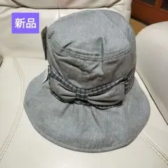 新品‼️ チェック柄リボン付き バケットハット【グレー】
