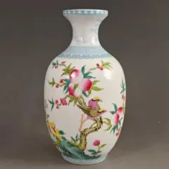 中国美術 ファミーユ・ローズ（粉砕）花瓶 壺 飾り壷 山水画 漢詩