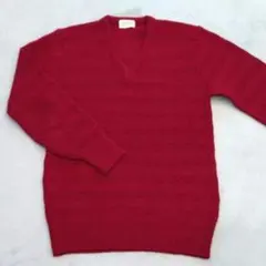 赤 Vネック ニットセーター L 地模様