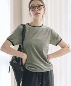 ビューティーアンドユース　シアーベロア　リンガーTシャツ　グレー