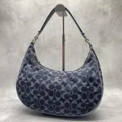 美品✨コーチ ワンショルダーバッグ デニム×レザー 肩掛け ハーフムーン y2k