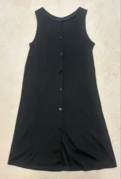 マタニティ 授乳服 黒 ノースリーブボタン付きワンピース ジレ