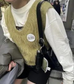 kastane シャギーニットベスト グリーン