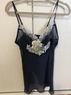 花柄刺繍 シースルー キャミソール ブラックのサムネイル