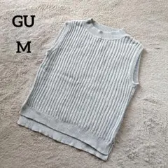 【ジーユー】ニットベスト コットン (M) グレー シンプル 綿 重ね着 秋 冬