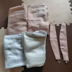 【引っ越しセール】ピンク　チェックカーテン　カーテンレース　6点セット