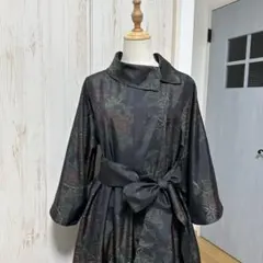 着物リメイク 大島紬からロールカラーワンピース(L)