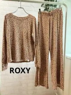 【ROXY】 長袖ルームウェア セットアップ 総柄 ブラウン リラックス