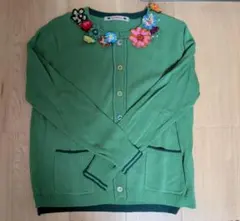 OLLEBOREBLA 花柄刺繍 長袖カーディガン グリーンのサムネイル