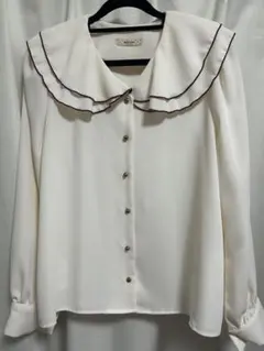 韓国ファッション 長袖ブラウス フリル　ダブルカラー