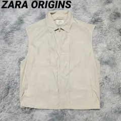 ZARA ORIGINS ノーカラー ジップアップ ナイロンベスト アイボリ
