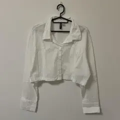 Lサイズ　H&M クロップド丈 長袖シャツ ホワイト
