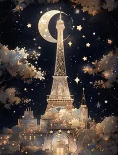 ダイヤモンドアート　夜景　月夜　エッフェル塔 タワー　ビーズアートのサムネイル