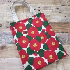 ペタンコトートバック　コットンこばやし　　椿　和柄　サブバック　ハンドメイド