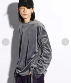 【HARE】グレー ベロア風 オーバーサイズカットソー