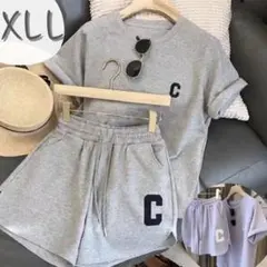 グレー XXL セットアップ ルームウェア半袖 ショートパンツ 韓国 シンプル