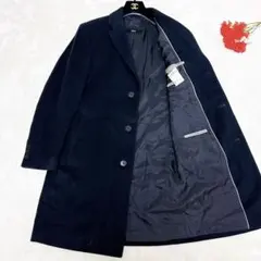 美品✨　ヒューゴボス　チェスターコート　ウール　カシミヤ　ネイビー　46のサムネイル