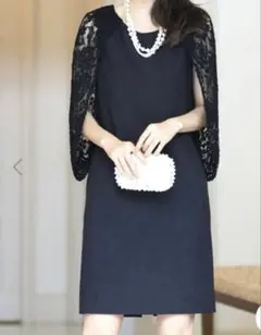 DRESS LAB ワンピース　レース×ドレープデザイン　ブラック